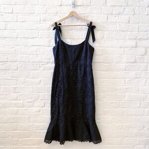 SALONI || Rosie Eyelet‎ Tie Shoulder Midi Dress Black US 10